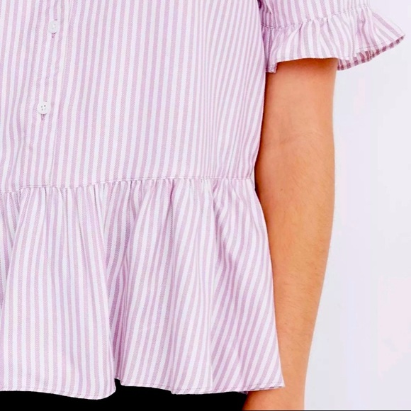Madewell lavender and white striped ruffle hem peplum blouse - Picture 4 of 9